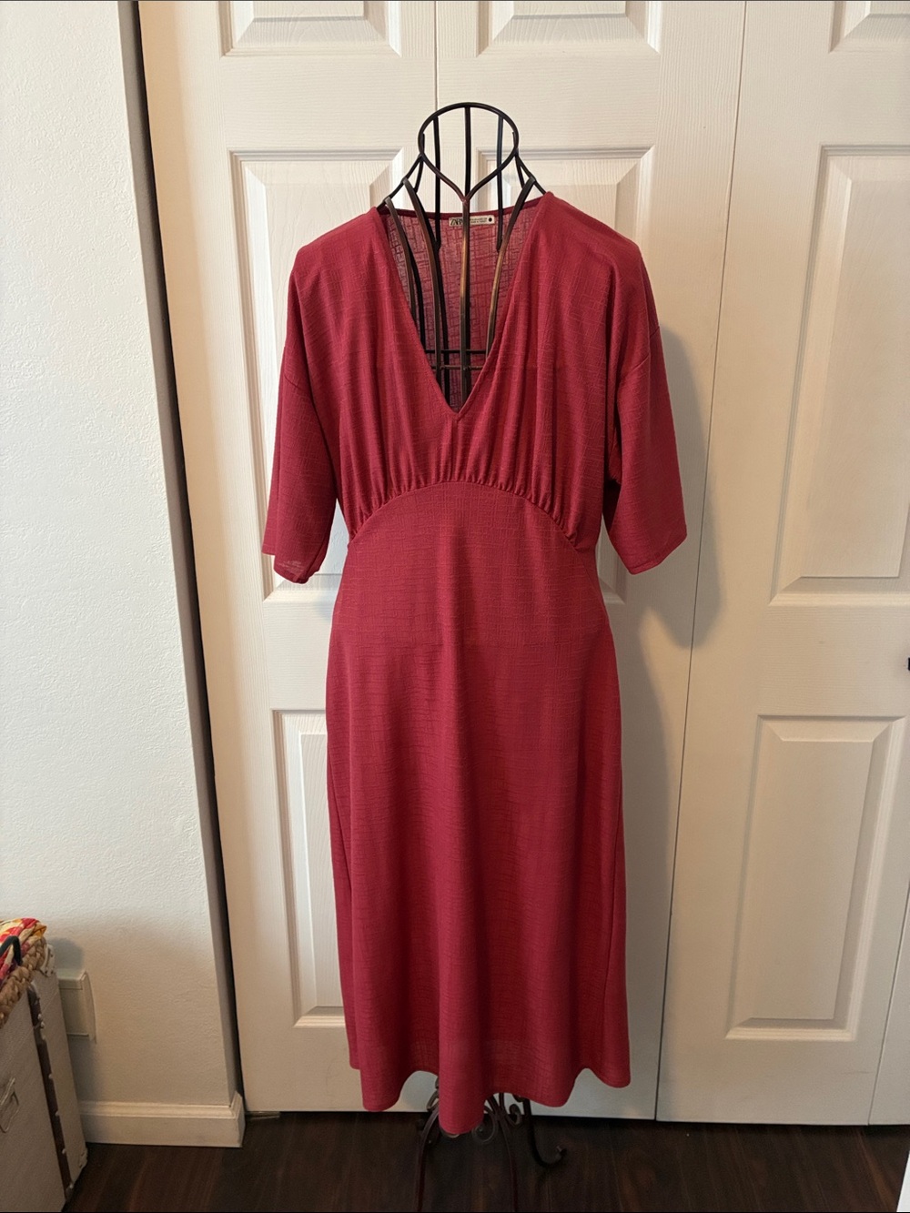 Zara Deep Rose V-Neck Midi Dress